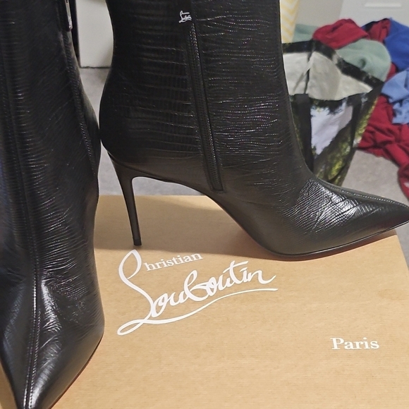 Christian Louboutin Black Heeled Boots with Red Soles - Picture 7 of 10